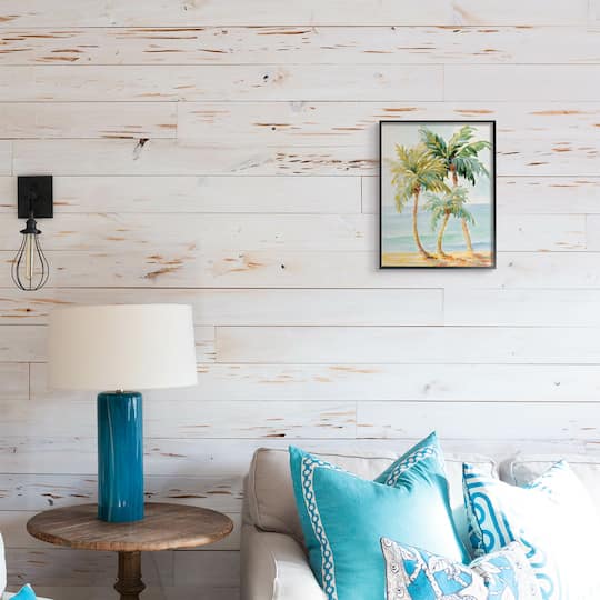 Stupell Industries Tropical Palm Trees on Coastal Beach Sand in Black Frame Wall Art